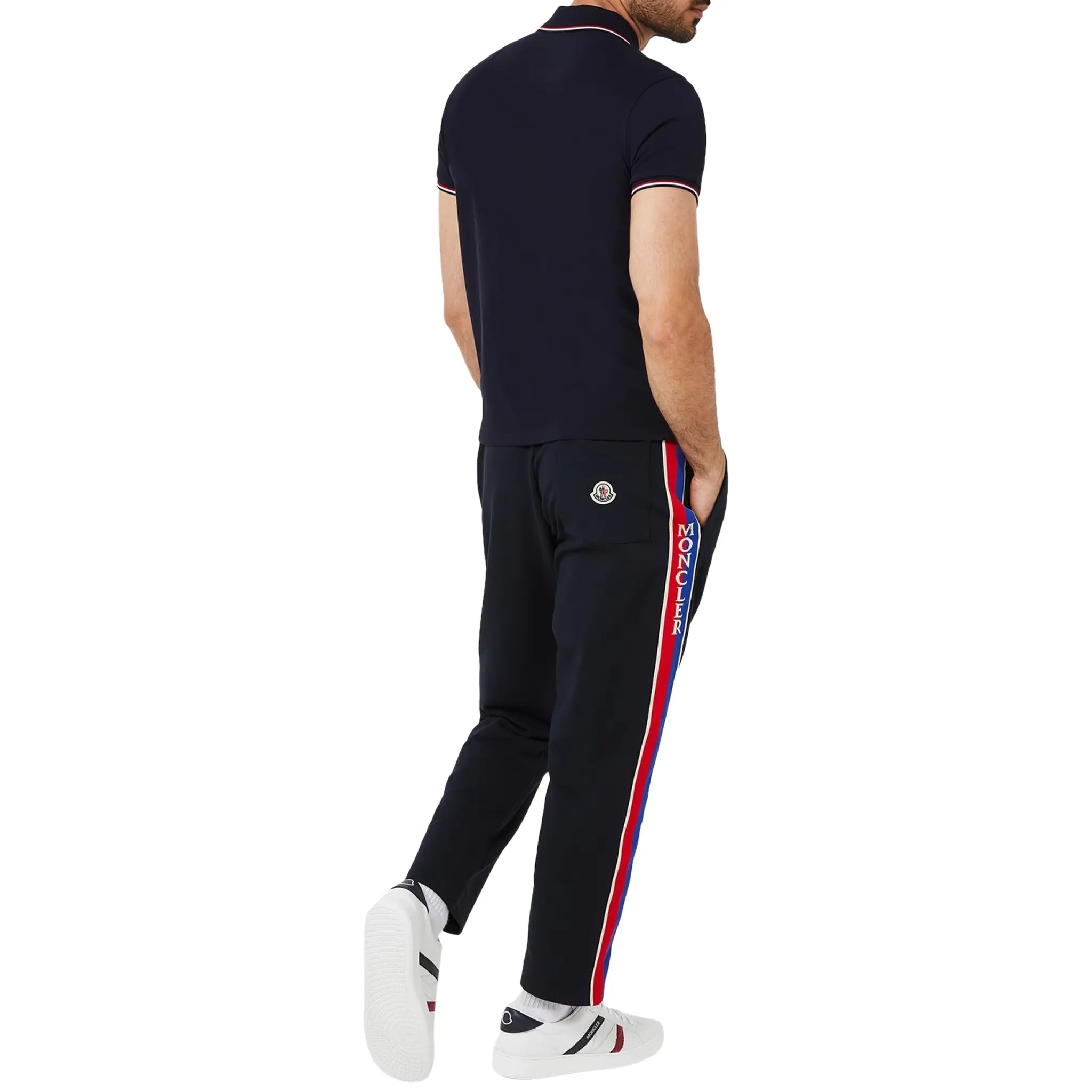 Model Back view of Moncler Maglia Indigo Blue Polo Shirt I20918A7030084556796